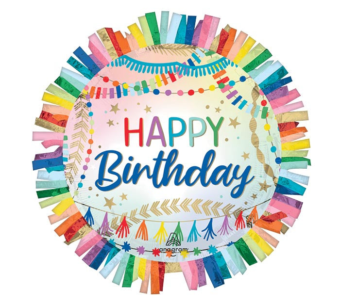 24" Happy Birthday Streamer Mylar Balloon