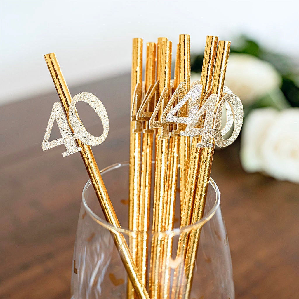 40th Birthday Gold Straws
