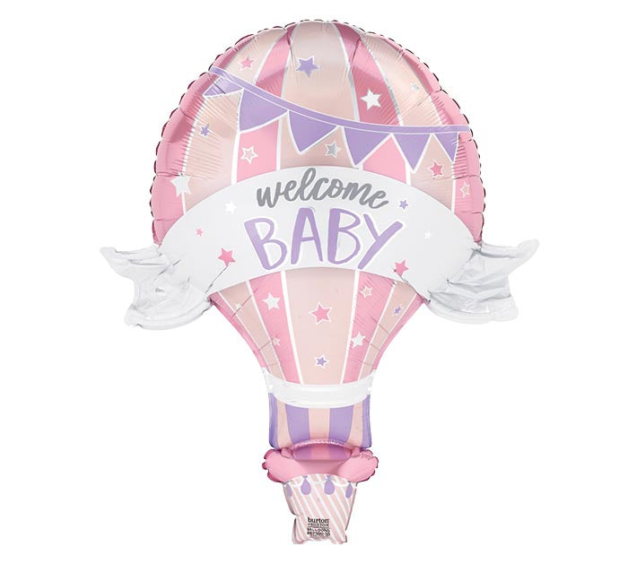 39" Welcome Baby Pink Hot Air Balloon
