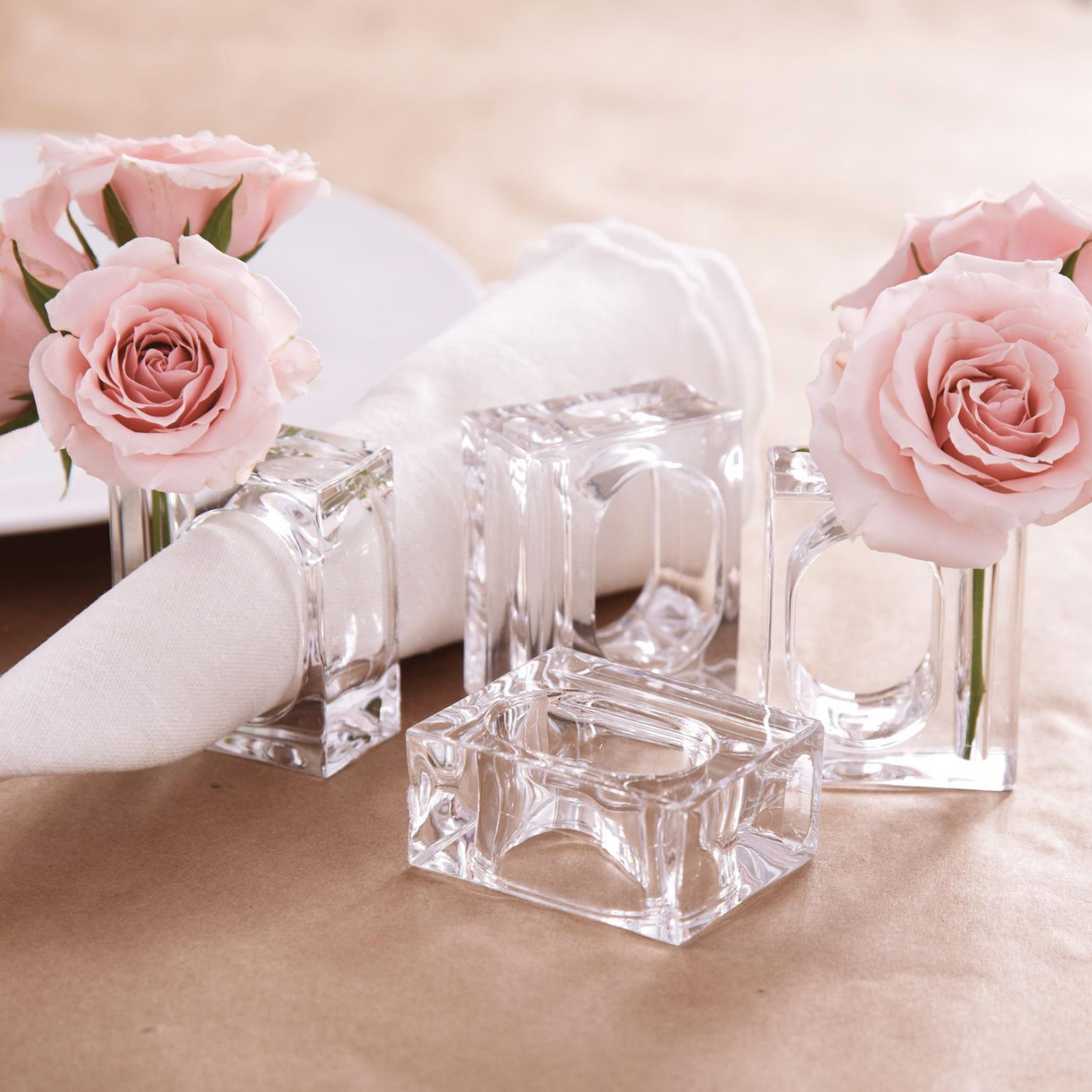 Acrylic Napkin Rings with Flower Holders