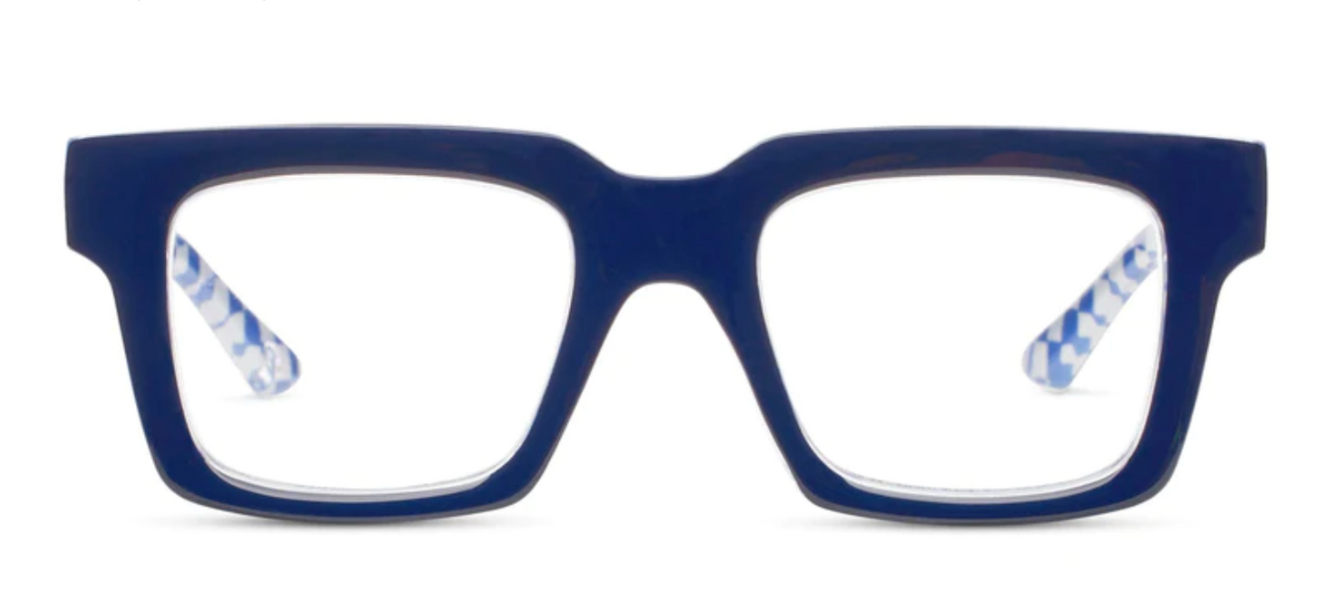 Louie Peepers Reading Glasses -- Navy/Check