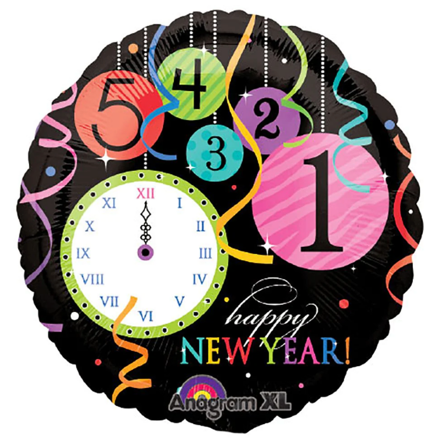 18" Wild Happy New Years Time Goes By Mylar Balloon