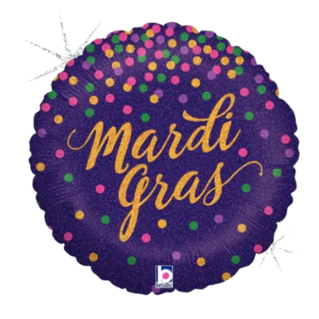 18" Glittering Mardi Gras Confetti Holographic Balloon