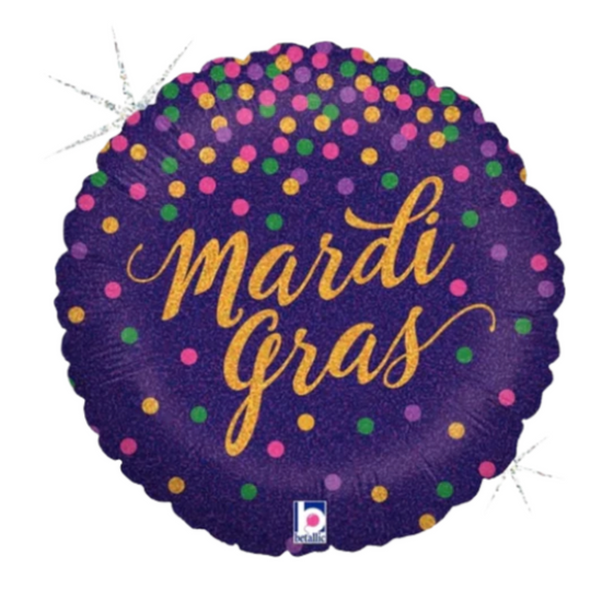 18" Glittering Mardi Gras Confetti Holographic Balloon