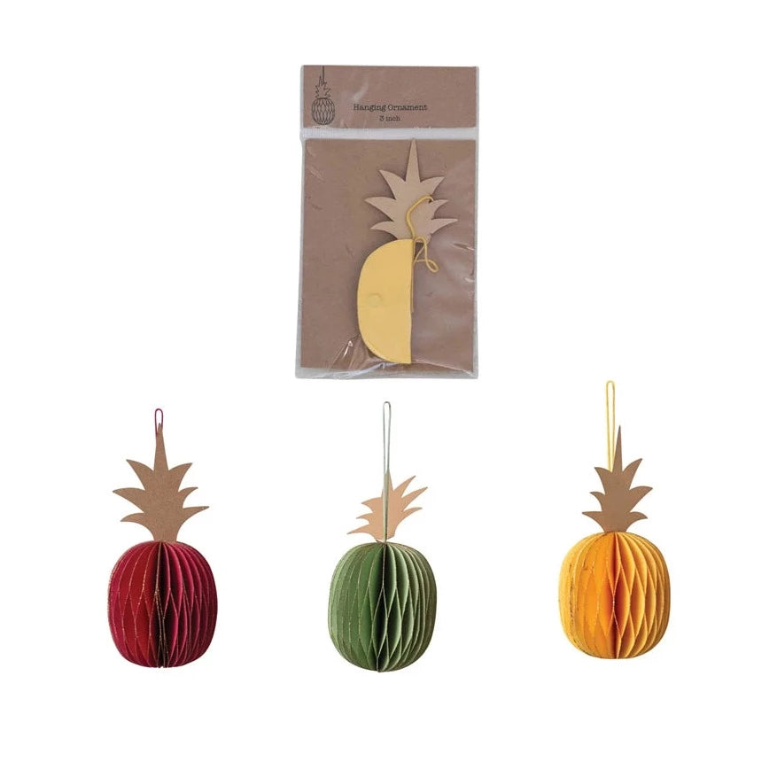 Handmade Recycled Paper Folding Honeycomb Pineapple Ornament with Glitter