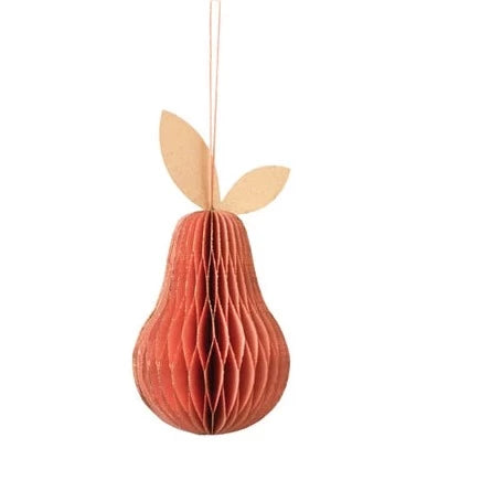 Handmade Recycled Paper Folding Honeycomb Pear Ornament with Glitter