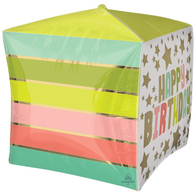 15" White Happy Birthday Cubez Balloon