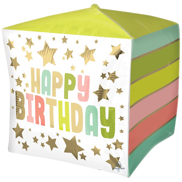 15" White Happy Birthday Cubez Balloon