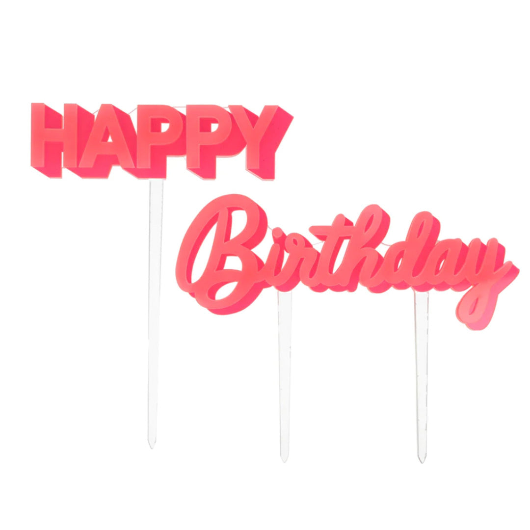 Happy Birthday Pink Acrylic Cake Topper