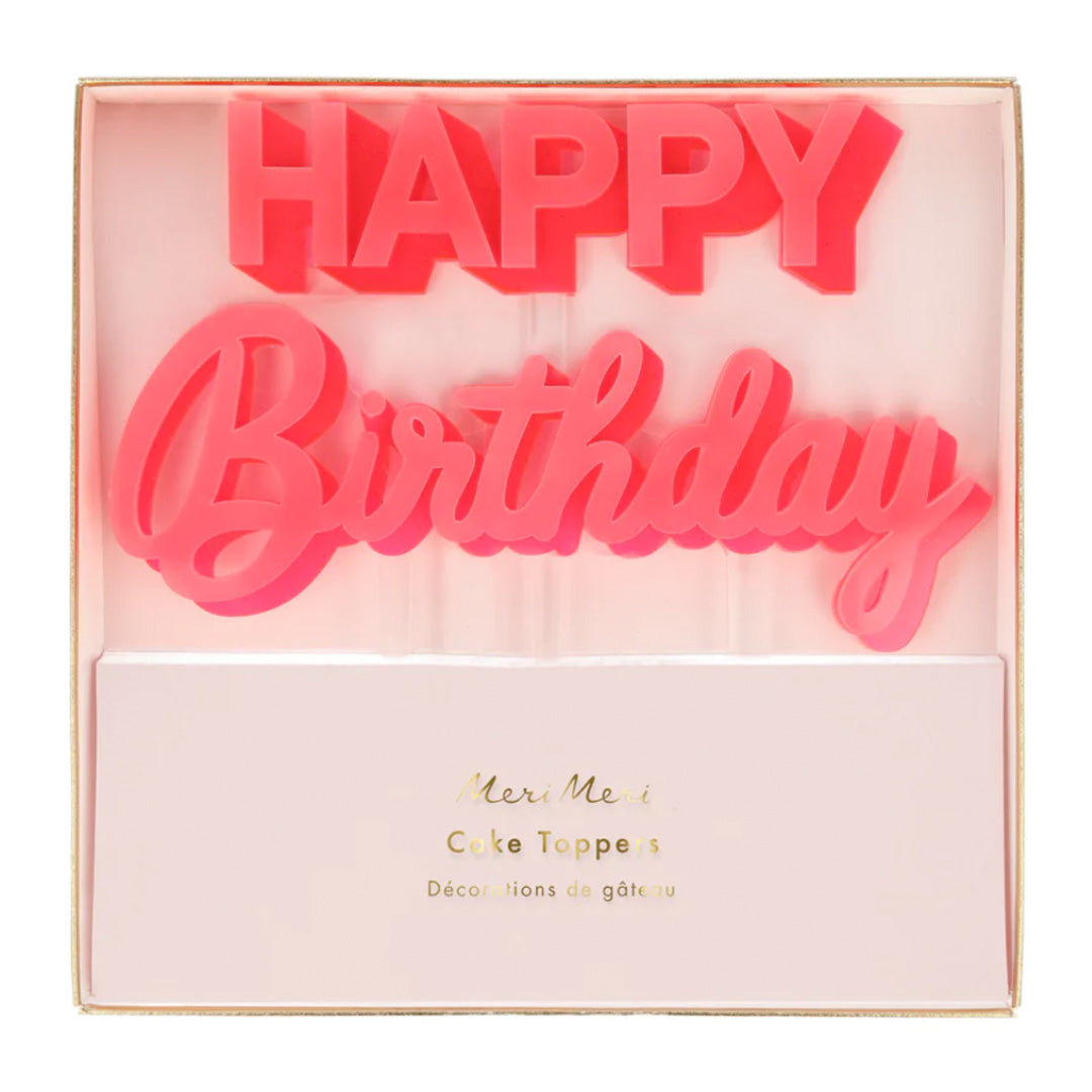 Happy Birthday Pink Acrylic Cake Topper