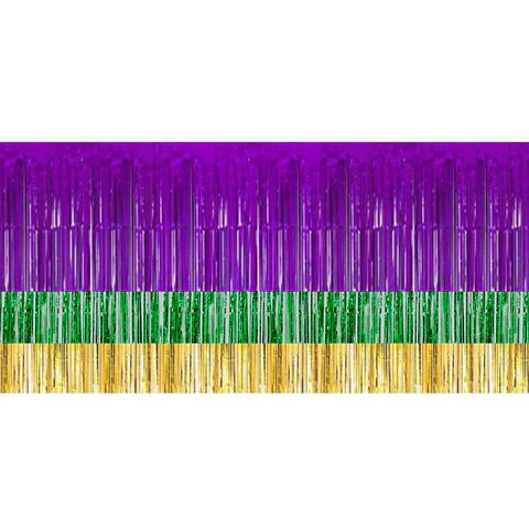 10' x 15' Tiered Purple, Green, and Gold Metallic Fringe