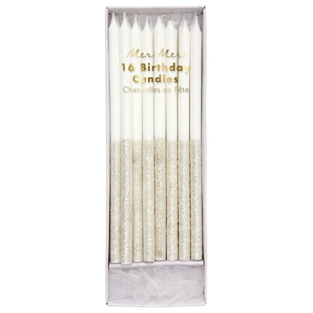 Silver Glitter Dipped Candles