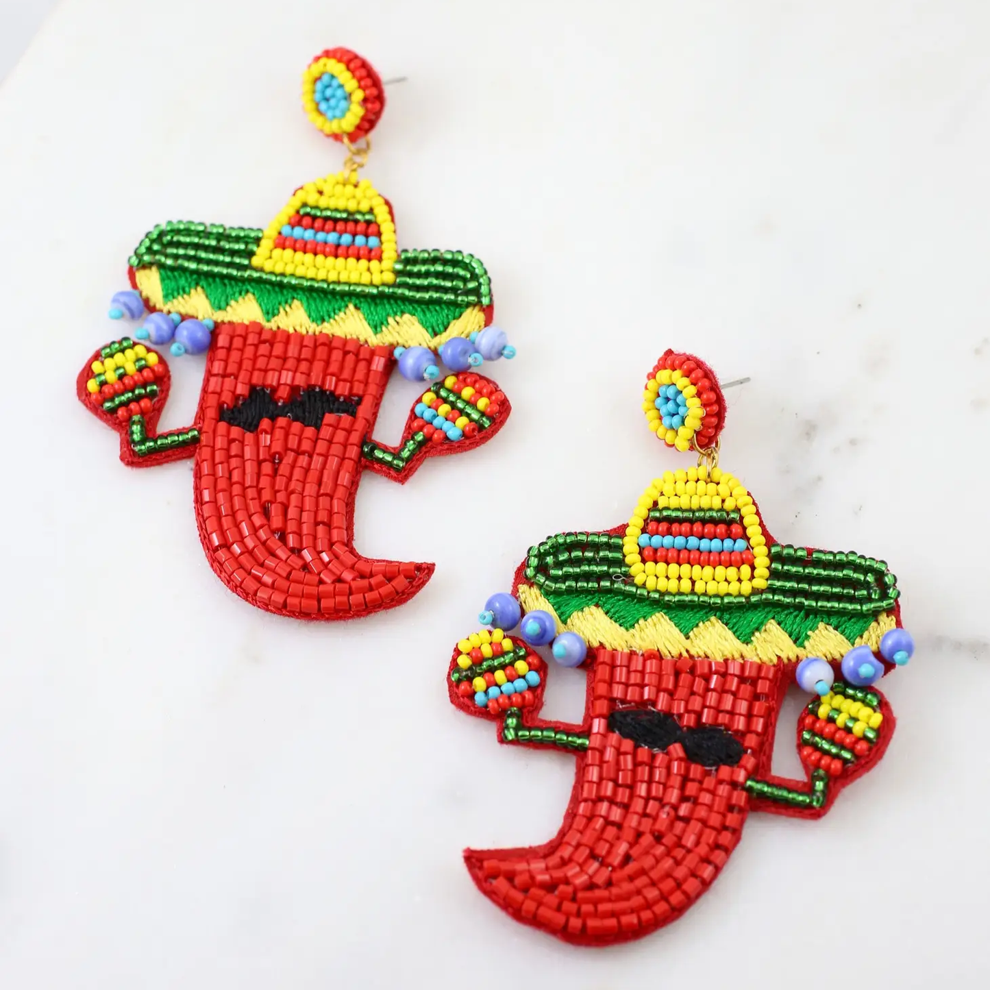 Chili Pepper with Sombrero Embellished Earring RED