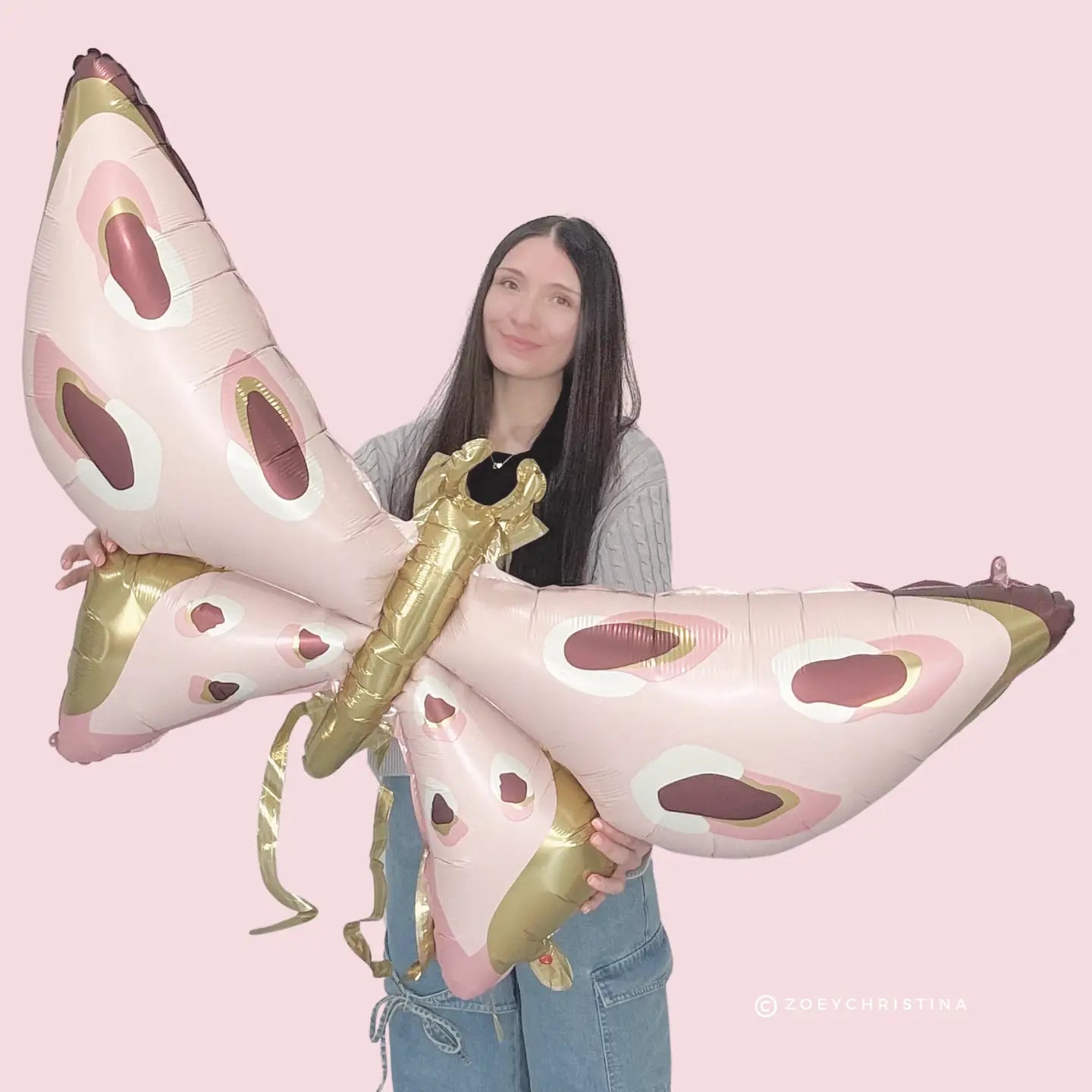 49" Wearable Pink & Gold Butterfly Wings Mylar