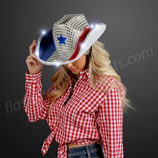 Red White & Blue Cowboy Hat with LED Brim