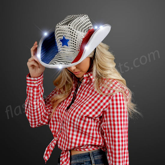 Red White & Blue Cowboy Hat with LED Brim
