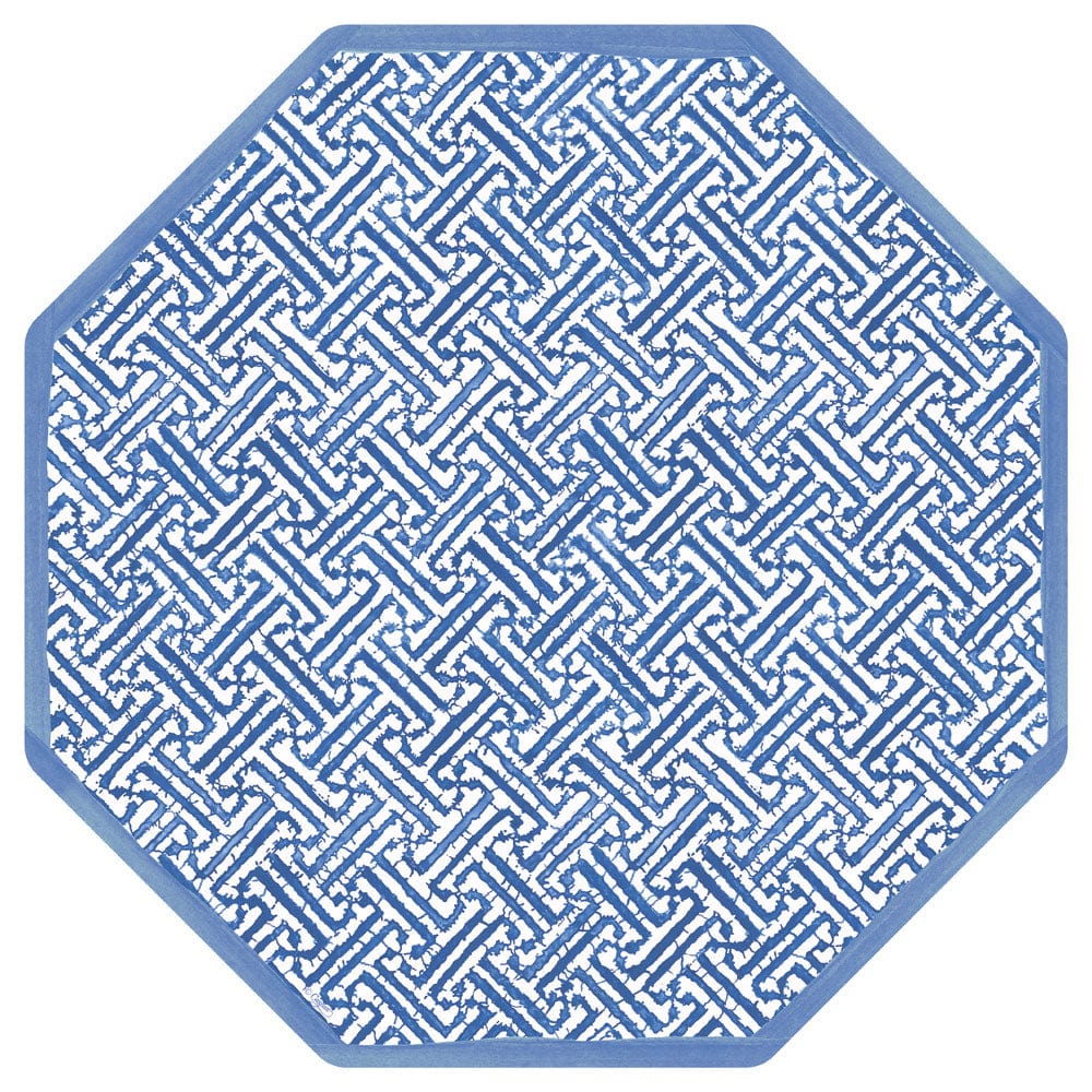 Blue Fretwork Octagon Paper Placemats