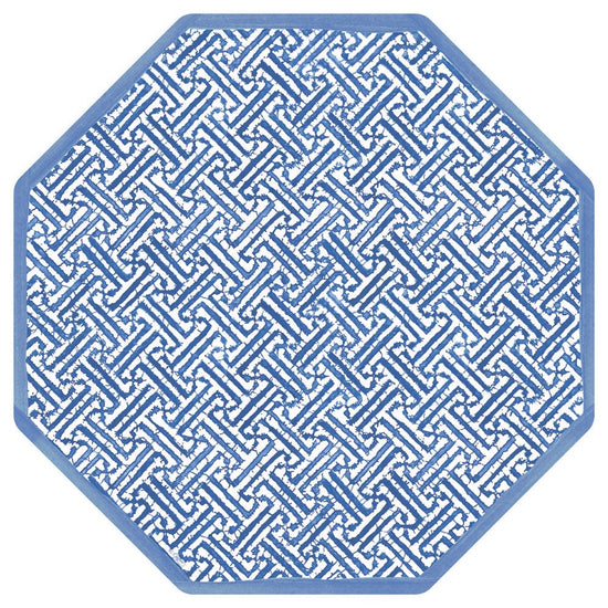 Blue Fretwork Octagon Paper Placemats