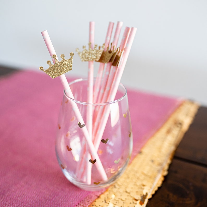 Pink & Gold Princess Crown Straws