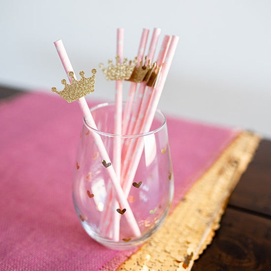 Pink & Gold Princess Crown Straws