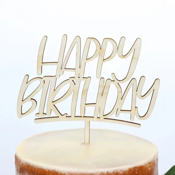 Happy Birthday Block Maple Wood Cake Topper