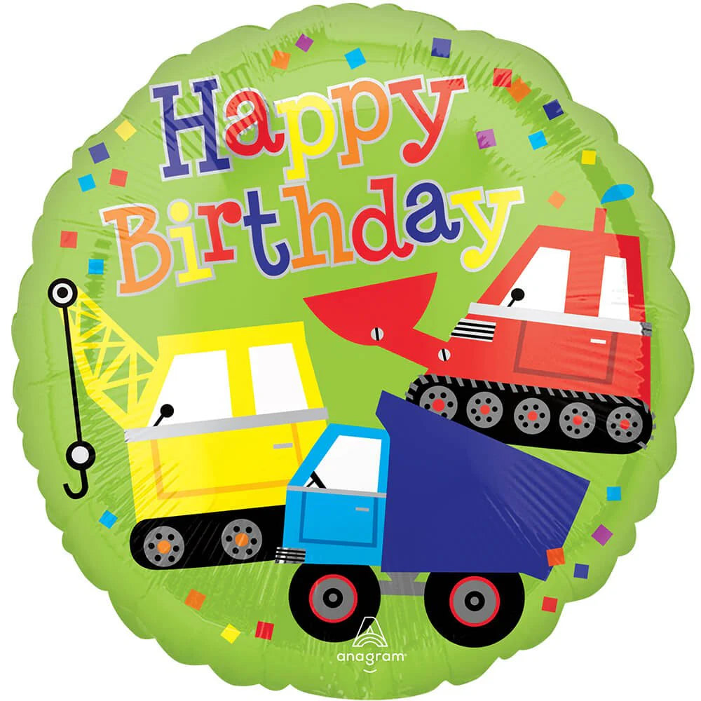 17" Construction Trucks Birthday Mylar