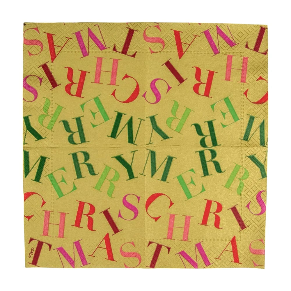 Merry Christmas Toss Gold Napkin