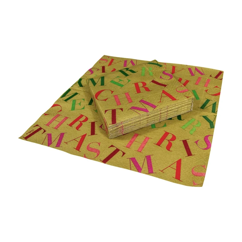 Merry Christmas Toss Gold Napkin