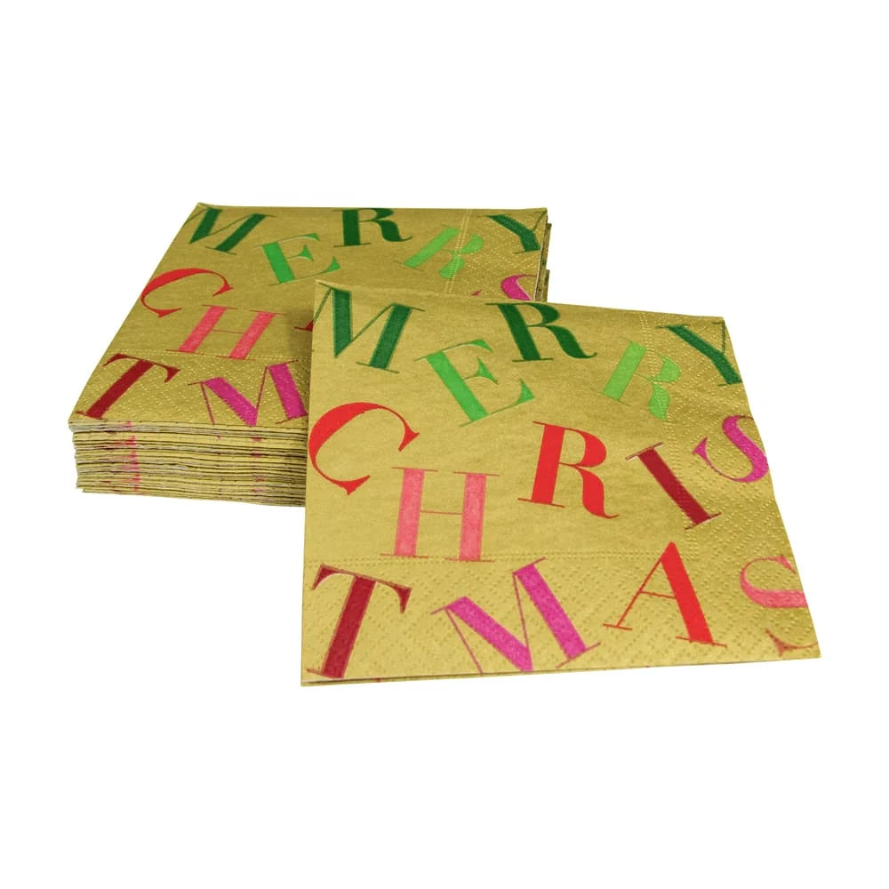 Merry Christmas Toss Gold Napkin