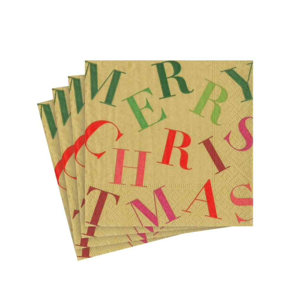 Merry Christmas Toss Gold Napkin