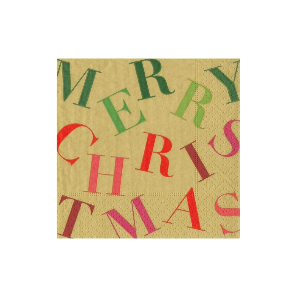 Merry Christmas Toss Gold Napkin