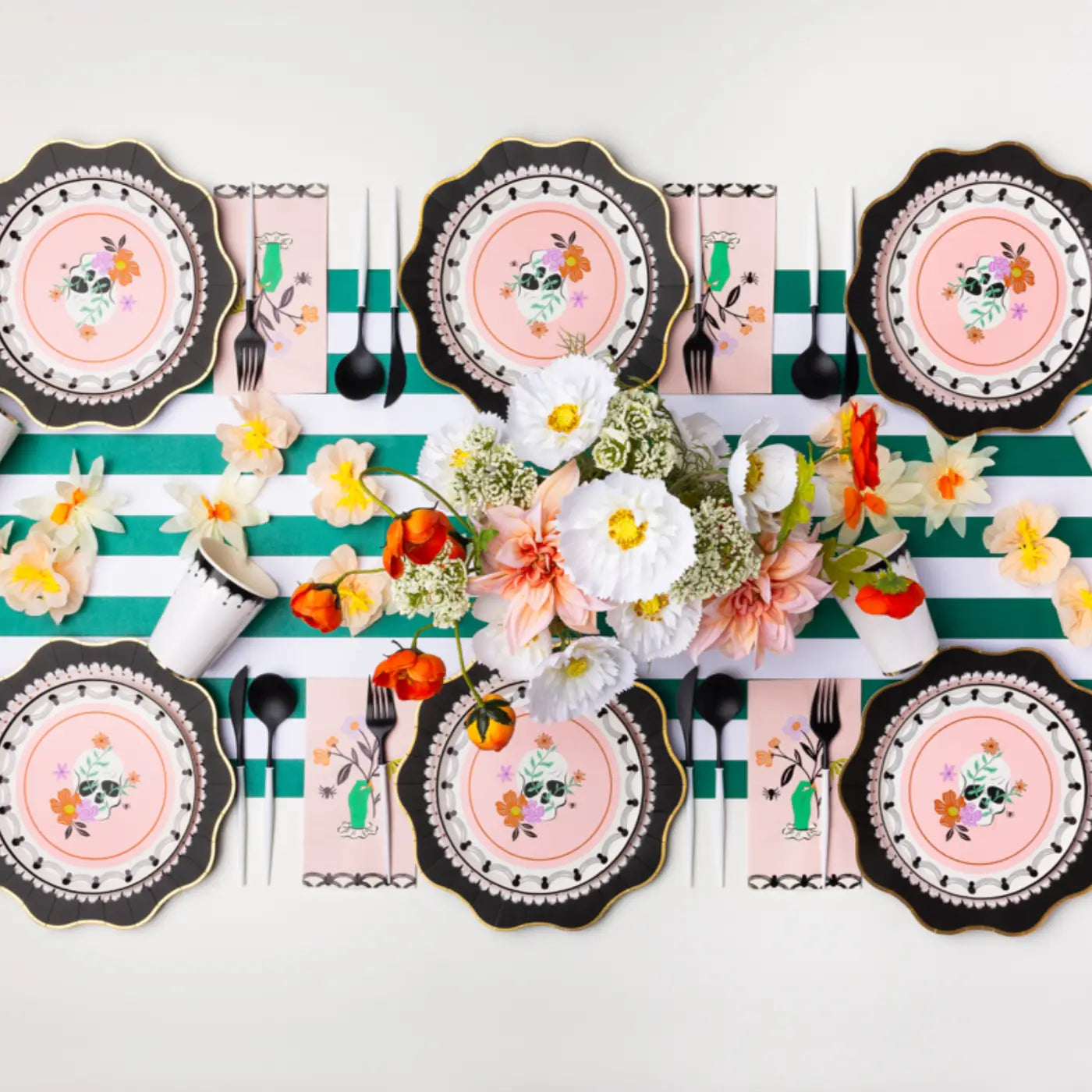 Floral Halloween Skulls Dessert Plates