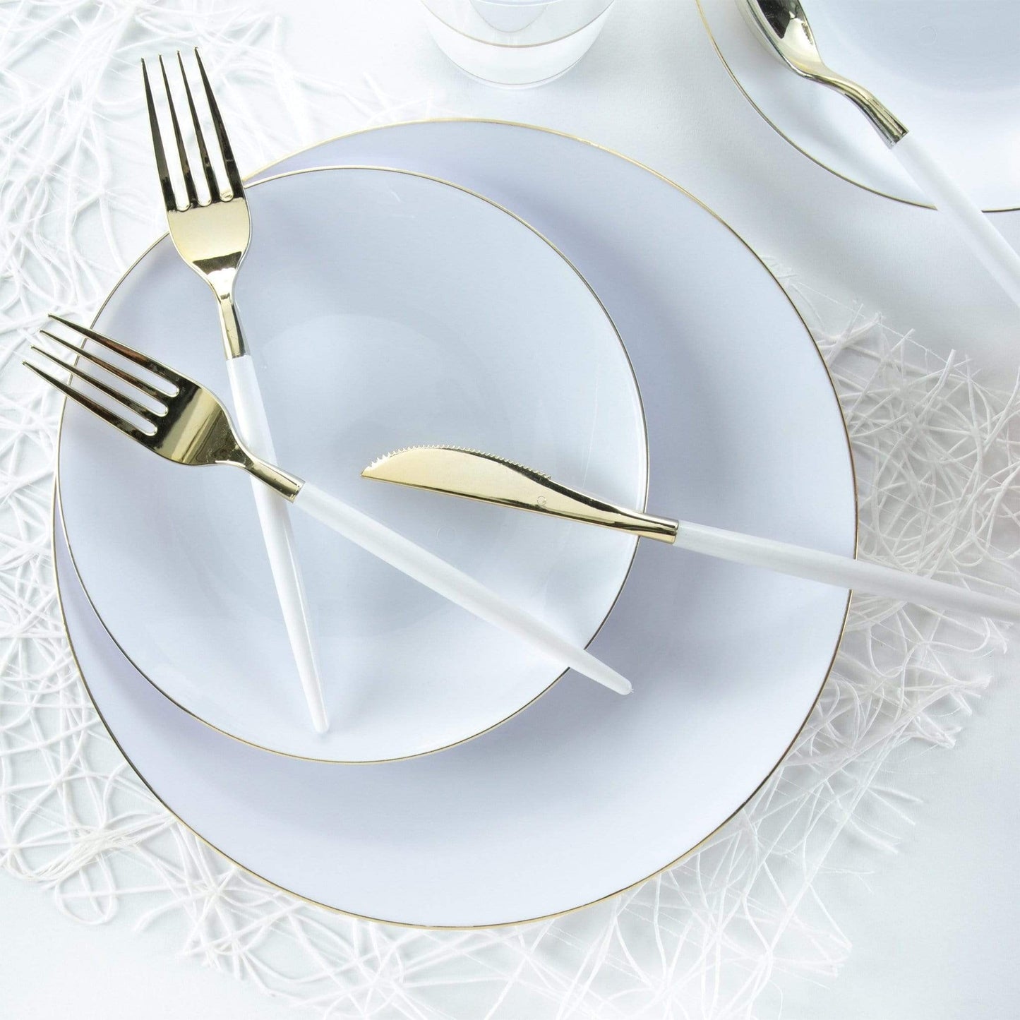 White and Gold Rim Plastic Small Plates