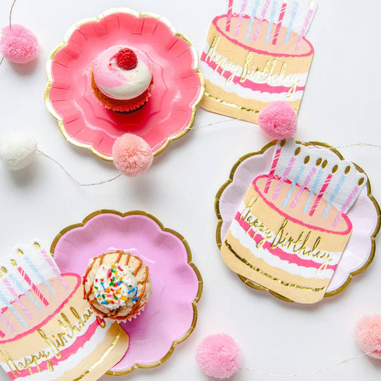 Rose Birthday Cake Shaped Napkins | 30 Pack | Birthday |