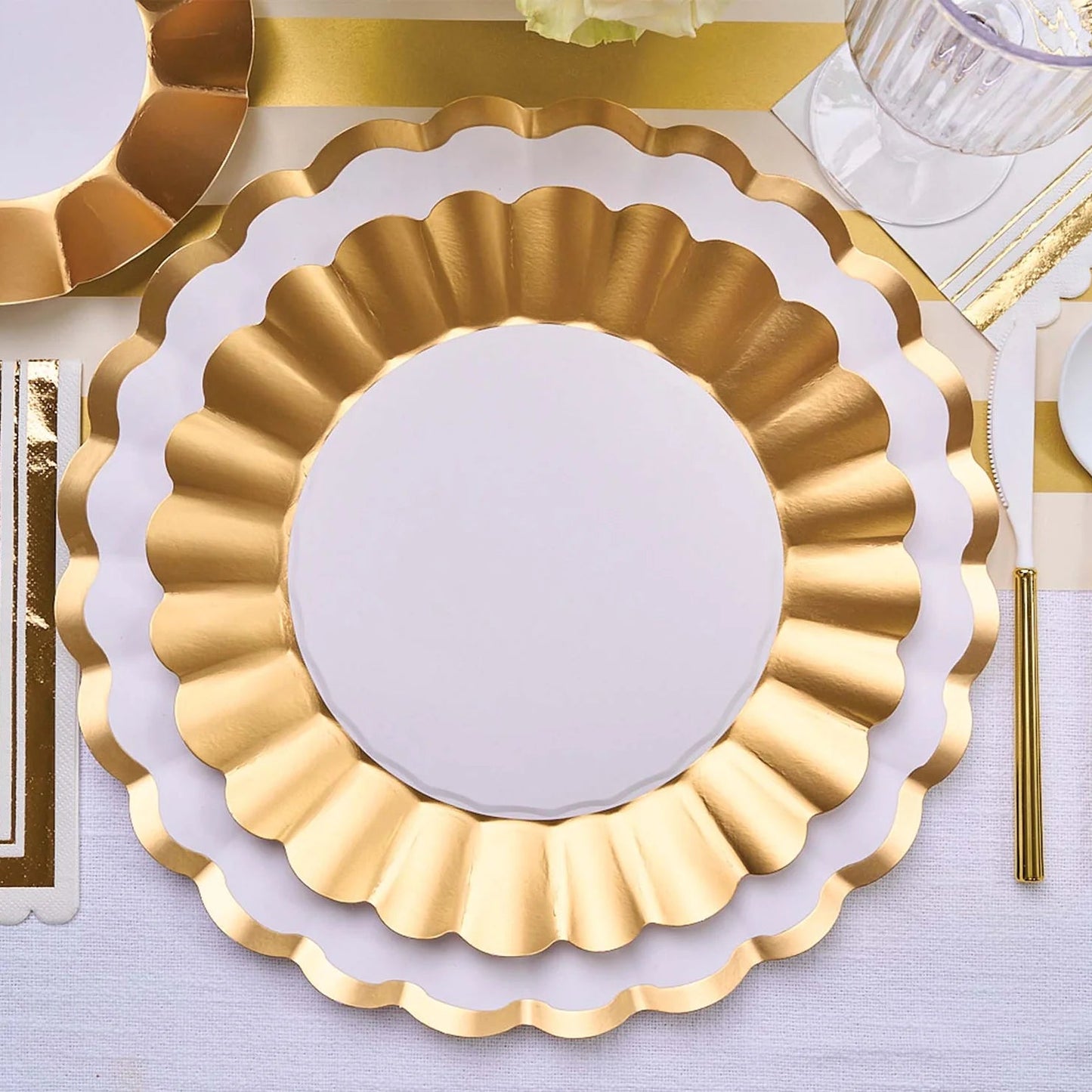 Gold & White Scalloped Dinner Plates