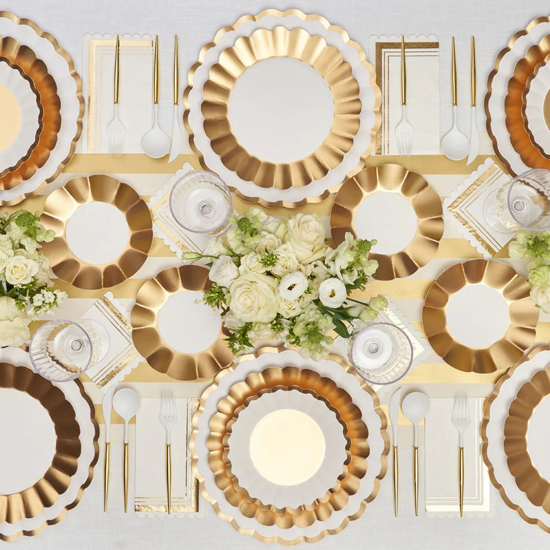 Gold & White Scalloped Dinner Plates