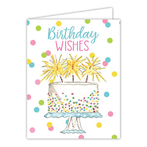 Handpainted Birthday Wishes White Cake With Sparklers Card