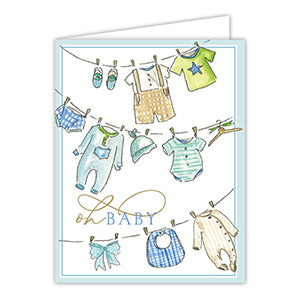 Oh Baby Handpainted Blue Baby Clothesline Card