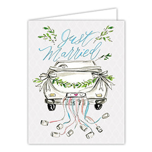 Just Married Handpainted Car with Cans Greeting Card