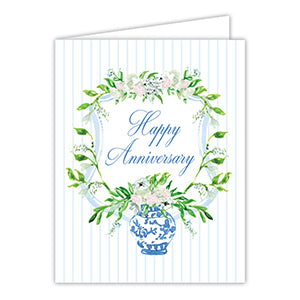 Happy Anniversary Handpainted Floral Wreath with Chinoiserie Pot