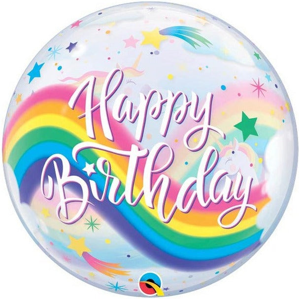 Load image into Gallery viewer, 22&amp;quot; Birthday Rainbow Unicorn Bubble Balloon
