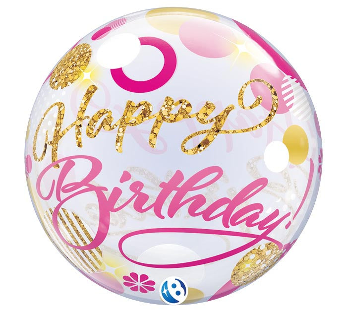 22" Birthday Pink & Gold Bubble Balloon