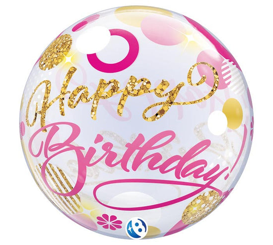 22" Birthday Pink & Gold Bubble Balloon