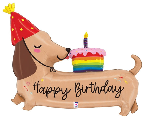 43" HBD Dachshund Mylar Balloon
