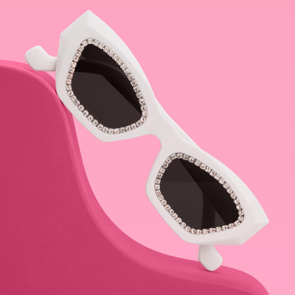 White Rhinestone Bride Sunglasses – Sparkle and Swag Party