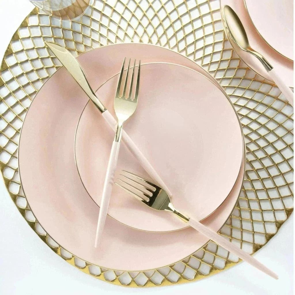 Blush and Gold Round Plastic Salad Plates