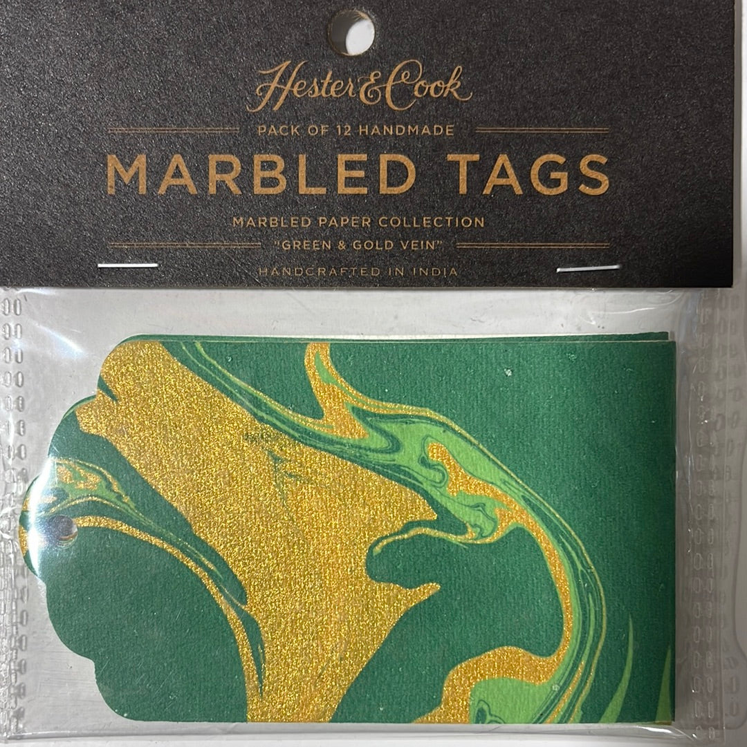 Green & Gold Marbled Gift Tags