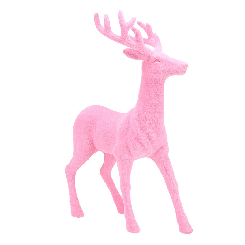 18" Pink Standing Flocked Deer