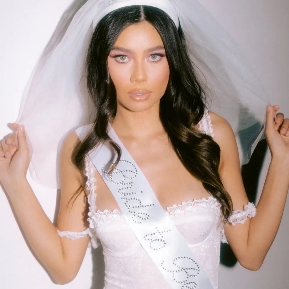 Rhinestone Bride To Be White Sash