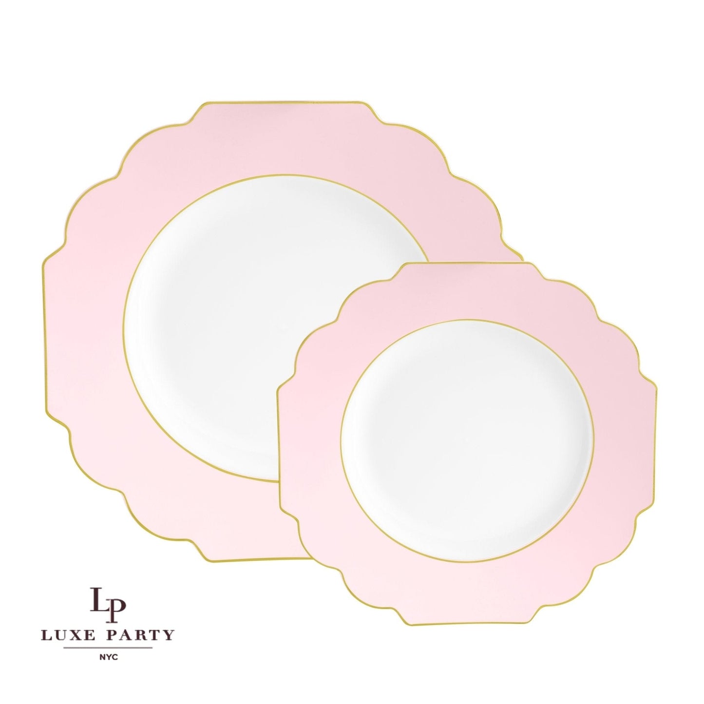 Scalloped Blush & Gold Plastic Dinner Plates